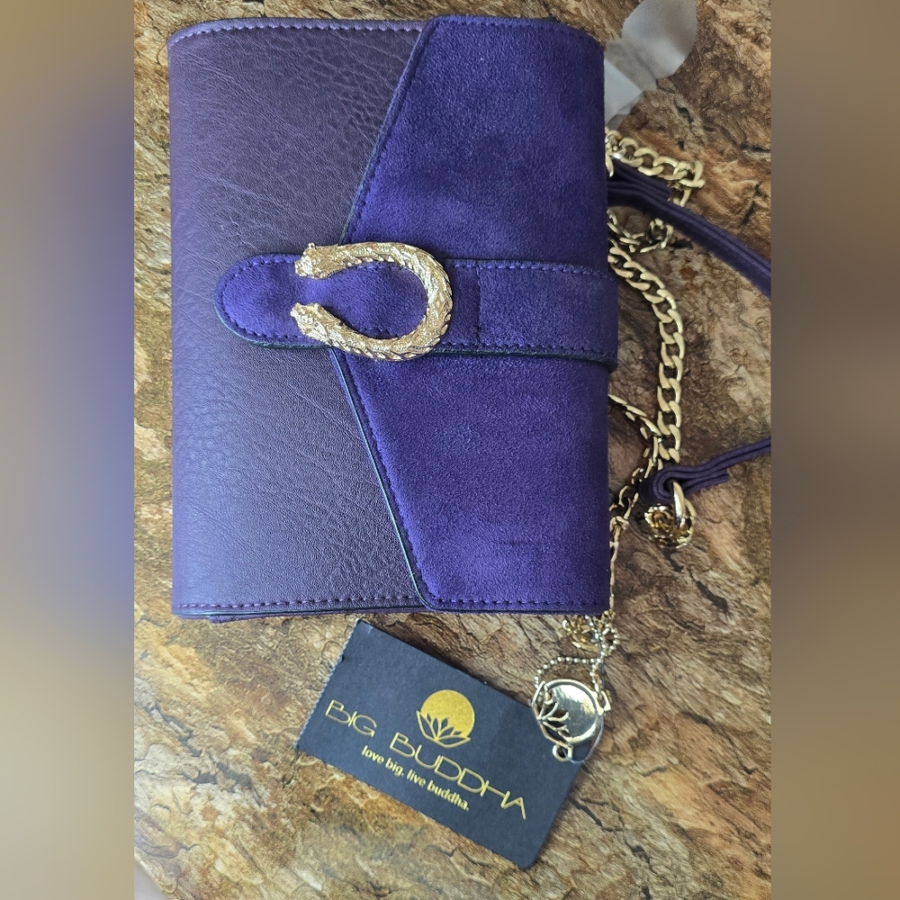 Purple Crossbody Wallet Bag Gold Chain Horseshoe Clasp Vegan Leather NWT - Picture 4 of 6
